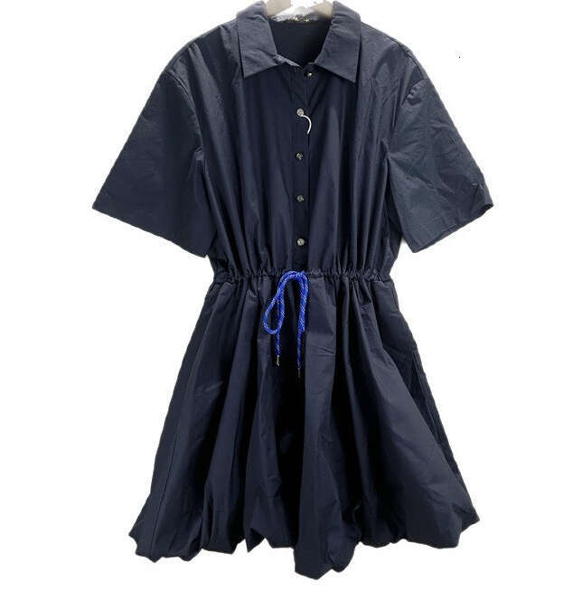 2026 spring and summer new designer French niche solid color lace lace lace lace up slim fit shirt collar dress