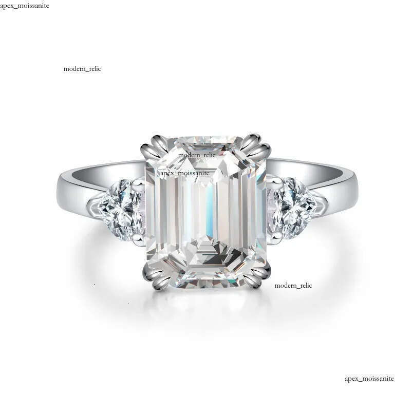 4CT Moissanite Diamond Wedding Rings Luxury Jewelry Stunning Real 100% 925 Sterling Silver Emerald Cut Gemstones Party Eternity Women Bridal Ring For 