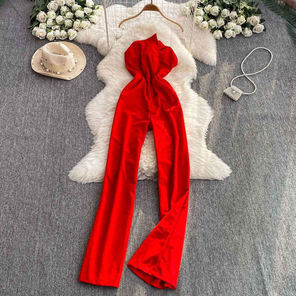 2026 niche light luxury high-end women's jumpsuit European and American travel style A13 backless strapless