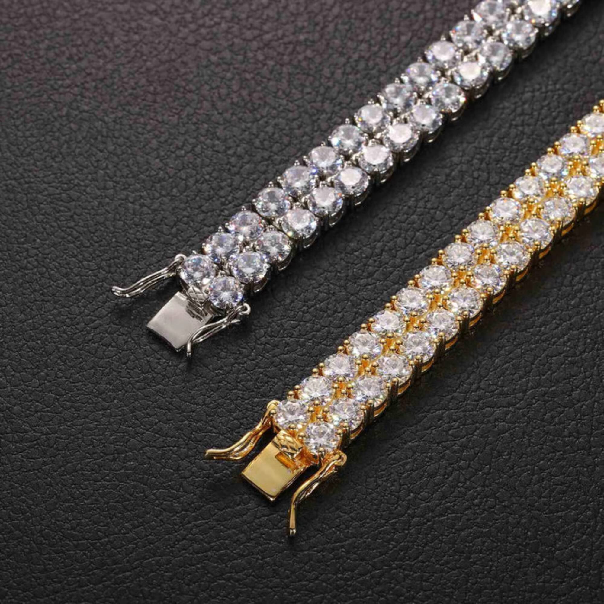 Two Row Stylish Elegant Moissanite Tennis Bracelet for Men and Women Gold Plated Trendy Iced Out Gift Party Bracelet