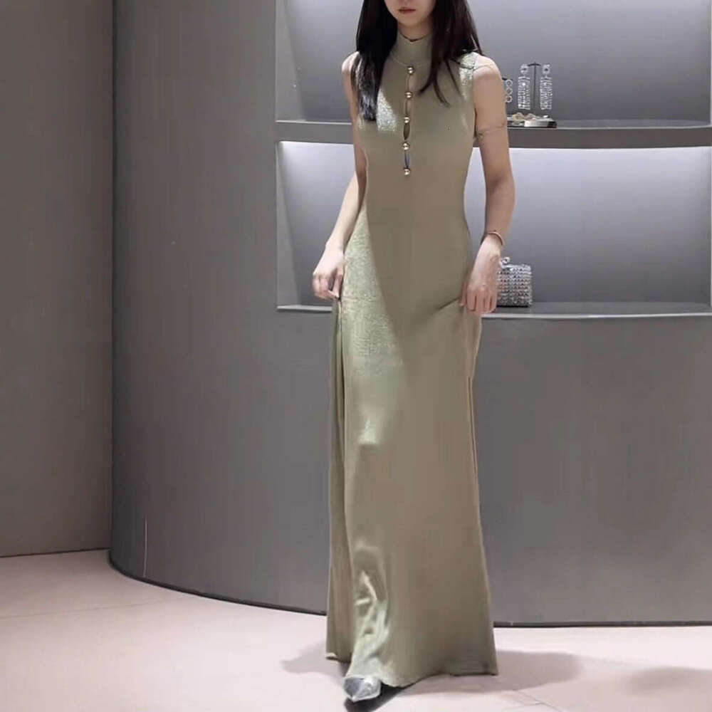 2026 Spring/Summer New Designer Women's Fashion Half High Collar Slim Sleeveless Elegant Long Dress
