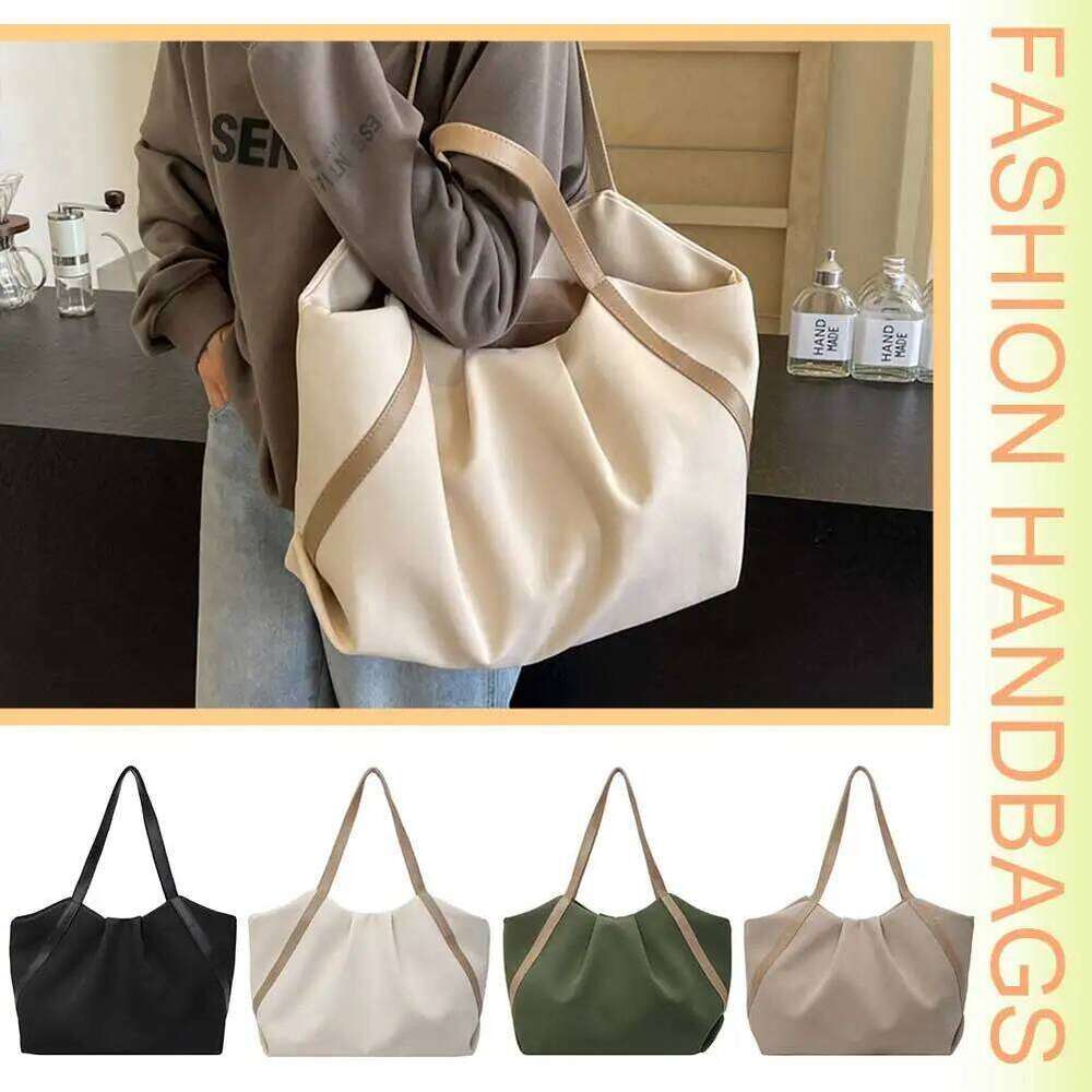 Women Work Tote Handbag Large Capacity Canvas Shopping Handheld Contrast Color Simple Shoulder Daily Bag for Female XJ260306