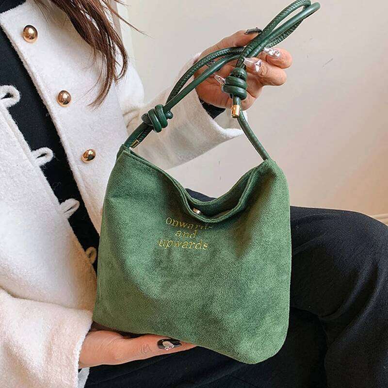 Large Capacity Women's Suede Handbag with Letter Pattern Magnetic Buckle Velvet PU Underarm Bag Retro Korean Style XJ260306