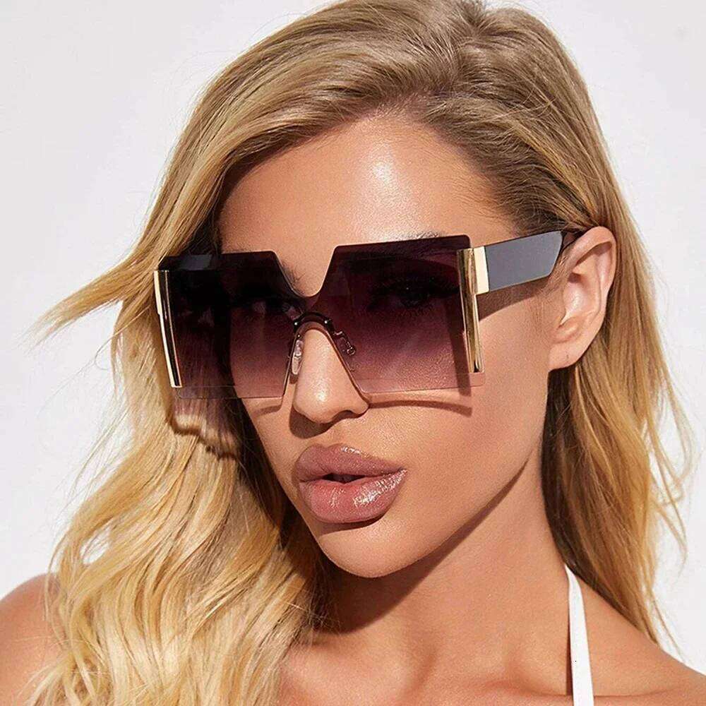 Fashion Oversized Square Rimless Sunglasses Women Brand Flat Top Big Sun Glasses Female One Piece Travel Gafa de sol Z260306