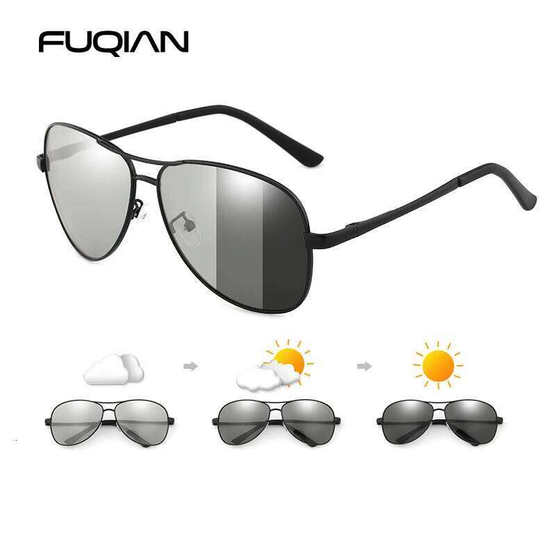 Classic Pilot Photochromic Sunglasses Men Women Fashion Chameleon Polarized Sun Glasses Male Driving Change Color Night Vision Z260306