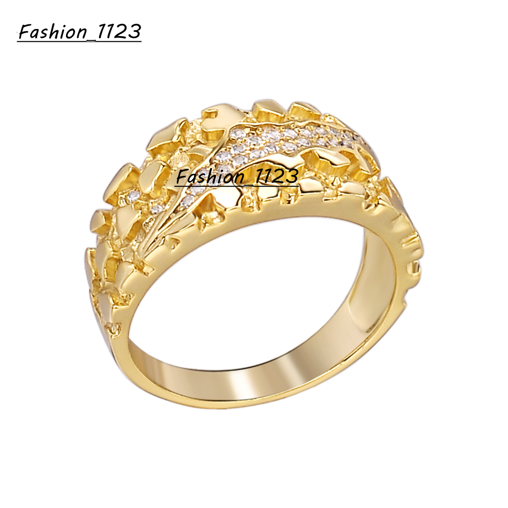 Iced Out Nugget Band Ring VVS Moissanite Gold Plated 925 Sterling Silver Statement Ring Hip Hop Rhodium Plated Nugget Rings