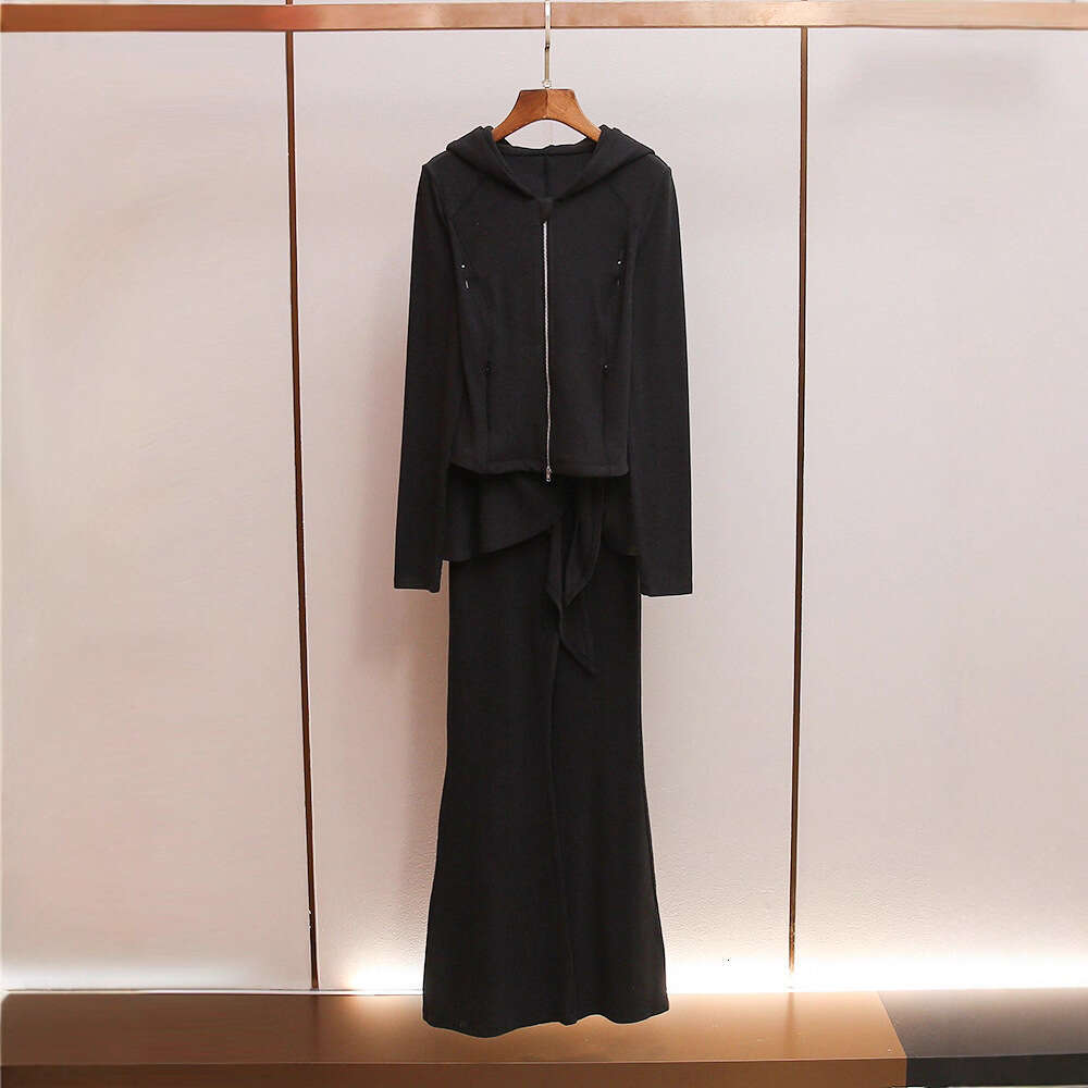 2026 designer high-end women's clothing autumn and winter new casual versatile hooded cardigan top fashionable pants set