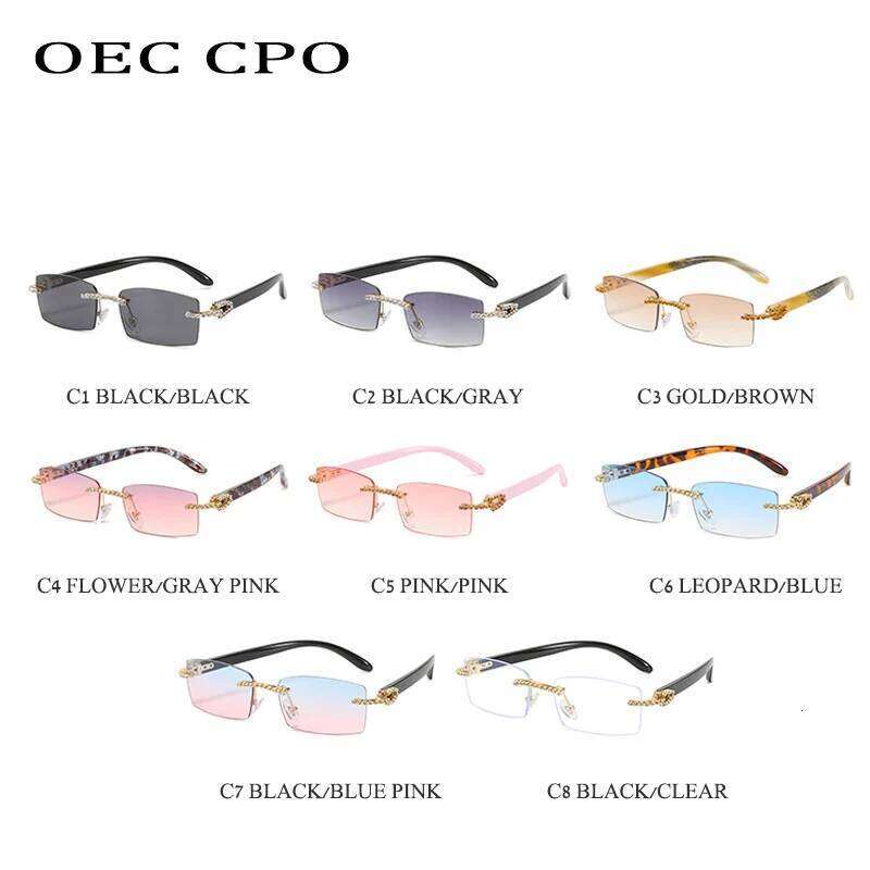 OEC CPO Rimless Diamond Sunglasses Women Vintage Rectangle Sun Glasses Female Shades Rhinestone Square Eyewear Gradient Colors Z260306
