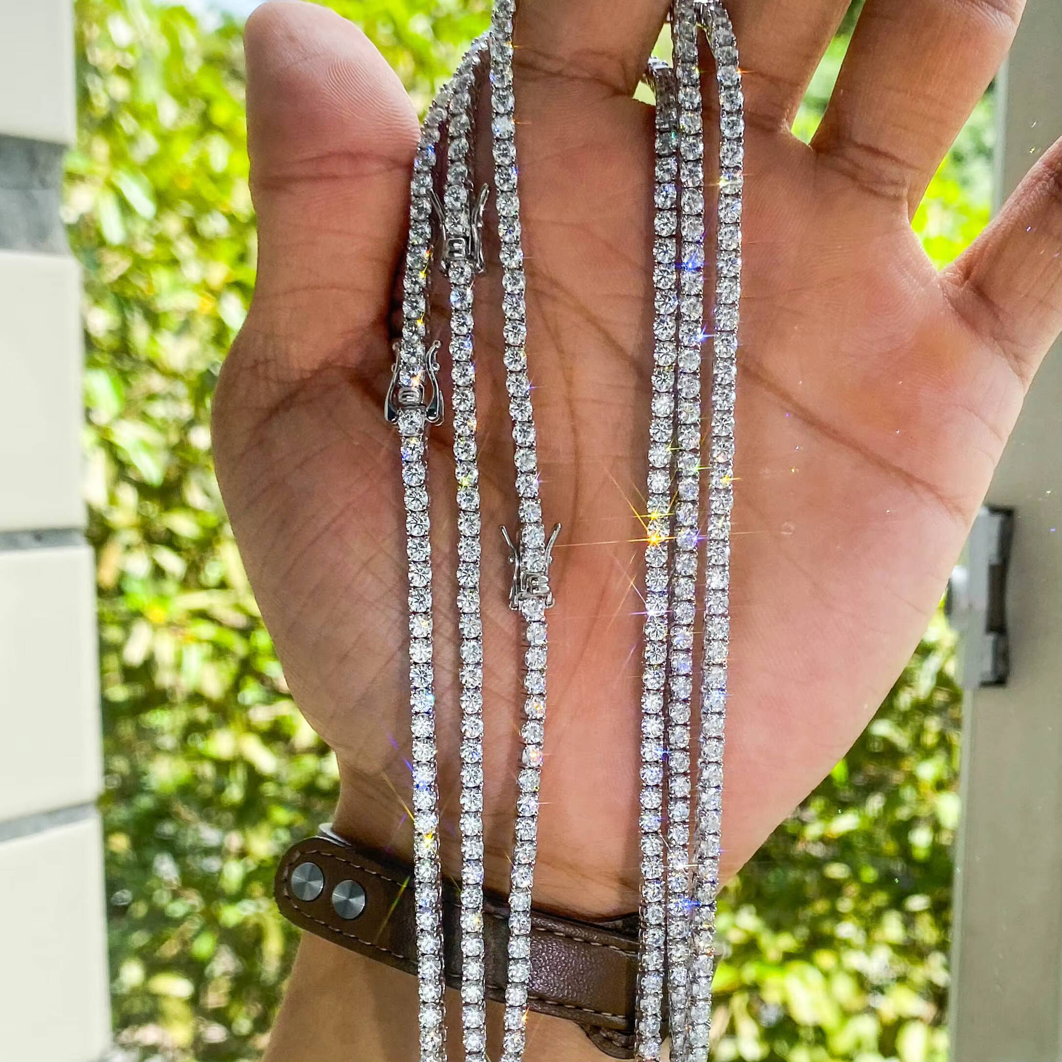 Silver Sterling 14K18K Plated 2mm-6mm Moissanite Tennis Chain Bracelet Elegant Mens and Womens Necklaces