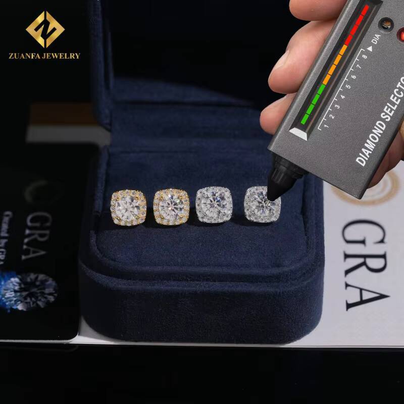 Hot Sale Fashion Jewelry 925 Silver Moissanite Diamond Stud Earrings 2ct Iced Out VVS Moissanite Earrings