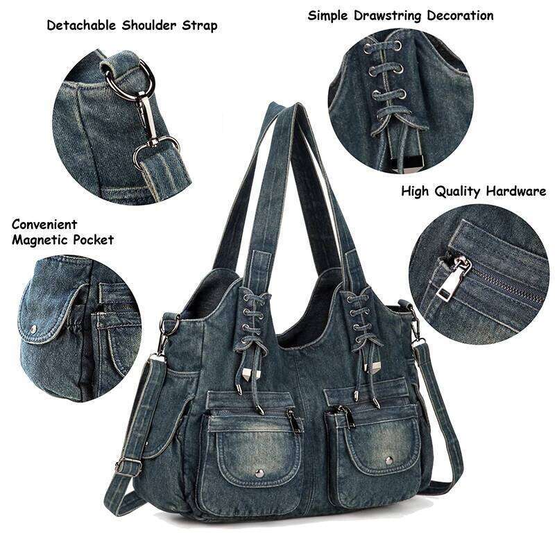 iPinee Women's Denim Bag Y2K Vintage Blue Jean Purse and Handbags Crossbody Shoulder Wallet Large Capacity XJ260306