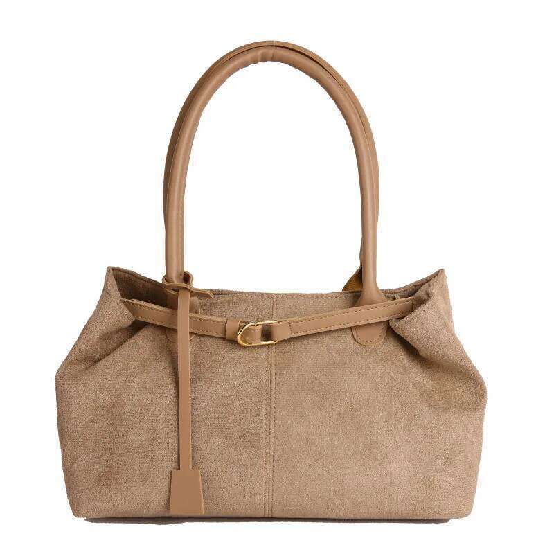 Belt Design Matte Leather Women's Tote Shoulder Bag Suede Velvet Female Underarm Bags Large Capacity Ladies Work Handbags Purse XJ260306
