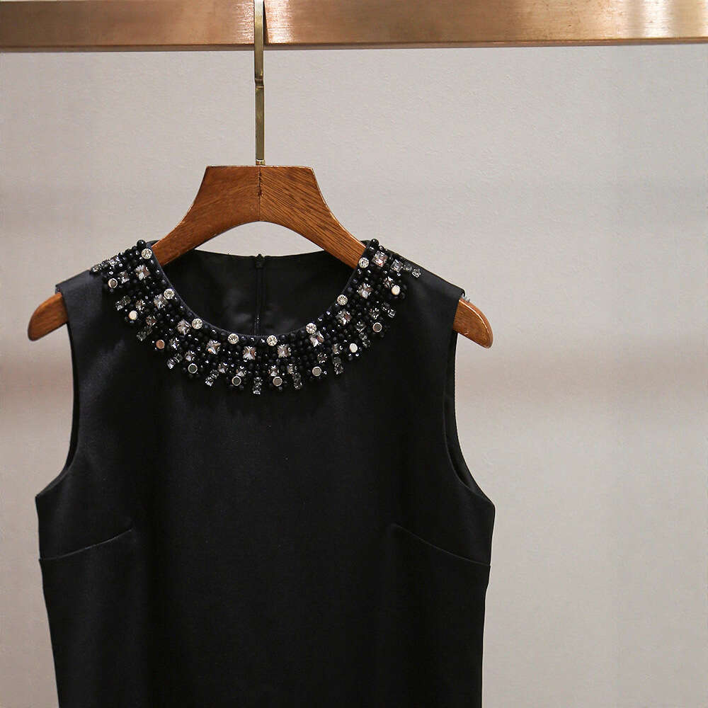 2026 Spring and Summer New High end Elegant Round Neck Thick Beaded Sleeveless A-line Slimming Dress for Children