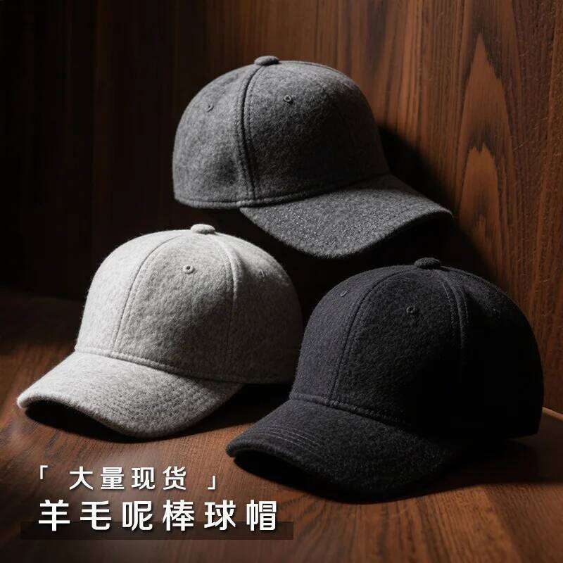 Blend Baseball Cap with Wool Lining, Unisex Winter Peaked Hat for Large Head, Sun Protection & Warmth Y260304