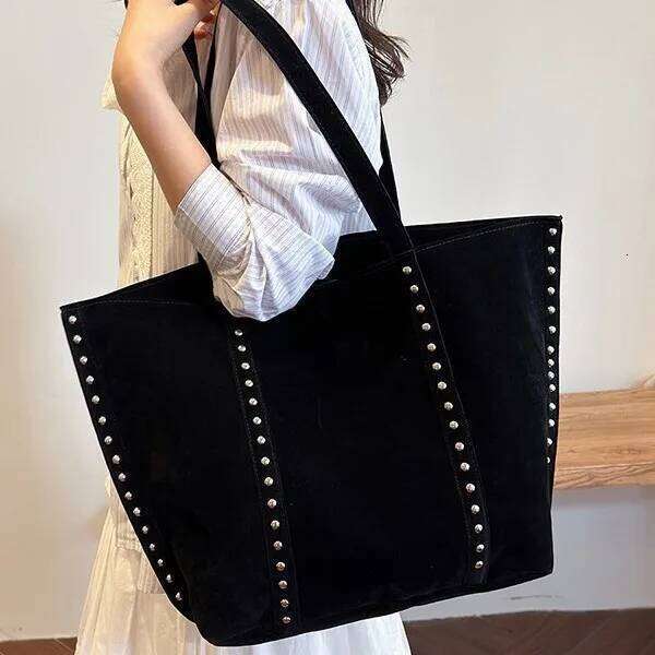 2025 Autumn Winter Women's Niche Design Suede Tote Bag with Studs, Versatile Casual Shoulder Underarm Handbag XJ260306
