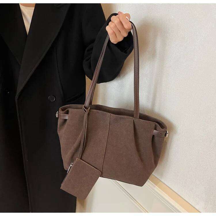 Faux Suede Solid Color Women's Shoulder Bags Casual High Capacity Female Purse Handbags Fashion Versatile Ladies Work Tote Bag XJ260306