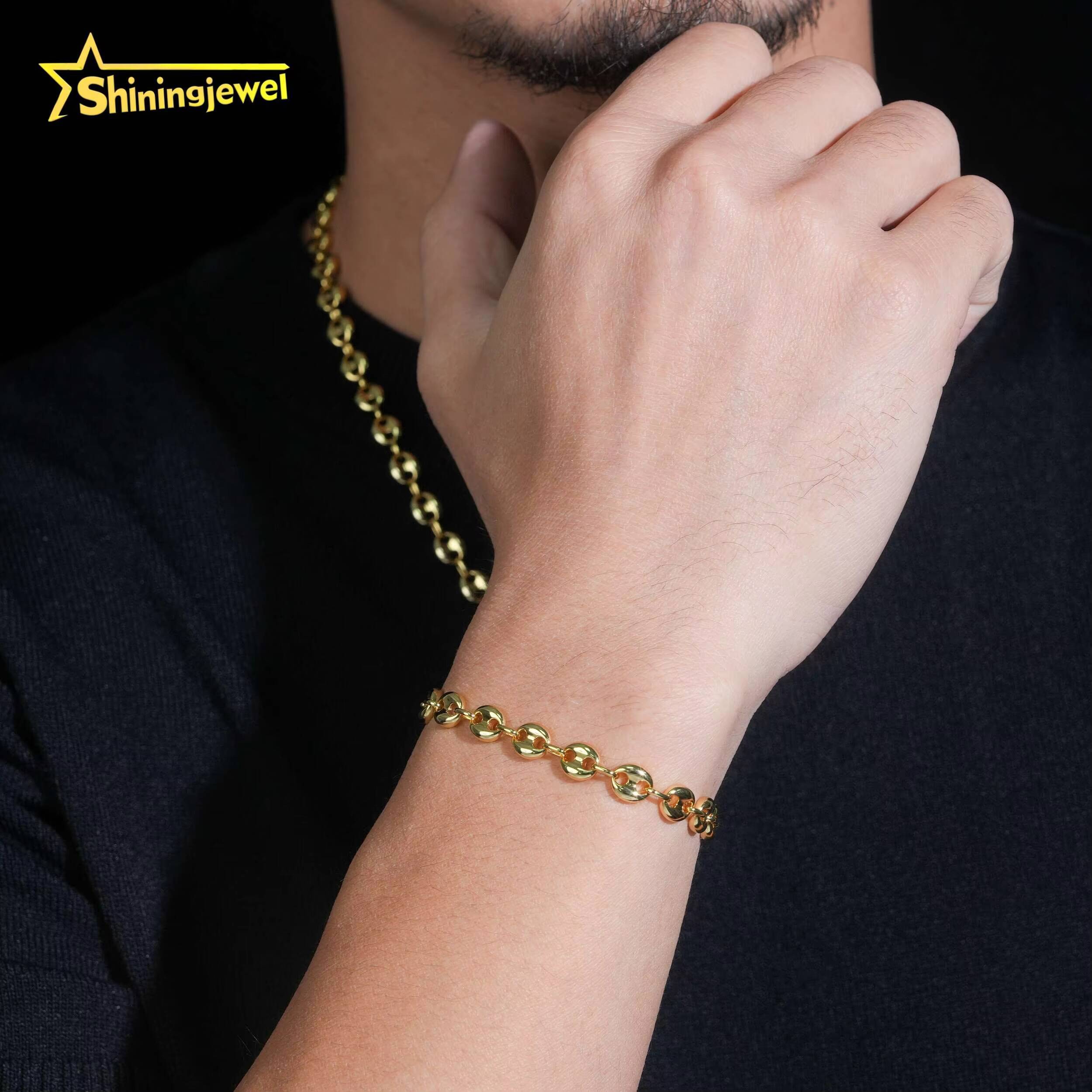 16K Gold Plated Factory Wholesale Price Hip Hop Jewelry Bracelet Solid 925 Silver Pig Nose Chain Men Chain Necklace