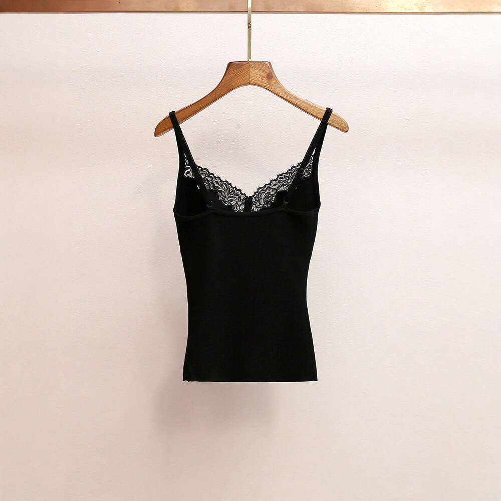 2026 spring and summer new designer French sexy lace patch rhinestone slim knit vest
