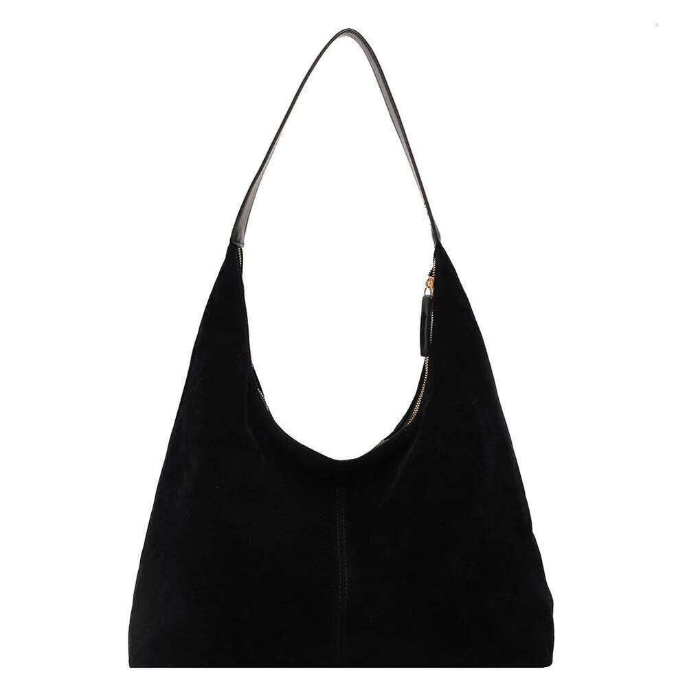 Women Suede Tote with Zipper Shoulder Large Capacity Hobo Solid Slouchy Commuter Travel Bag XJ260306