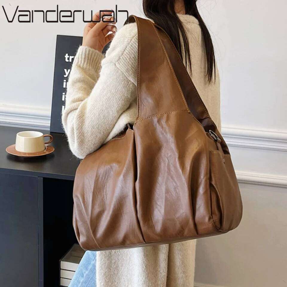 Big Black Large Hobo Shopper Capacity Pu Leather Shoulder Solid Color Simple Fashion Commuter Bag Retro Travel Tote Handbags XJ260306