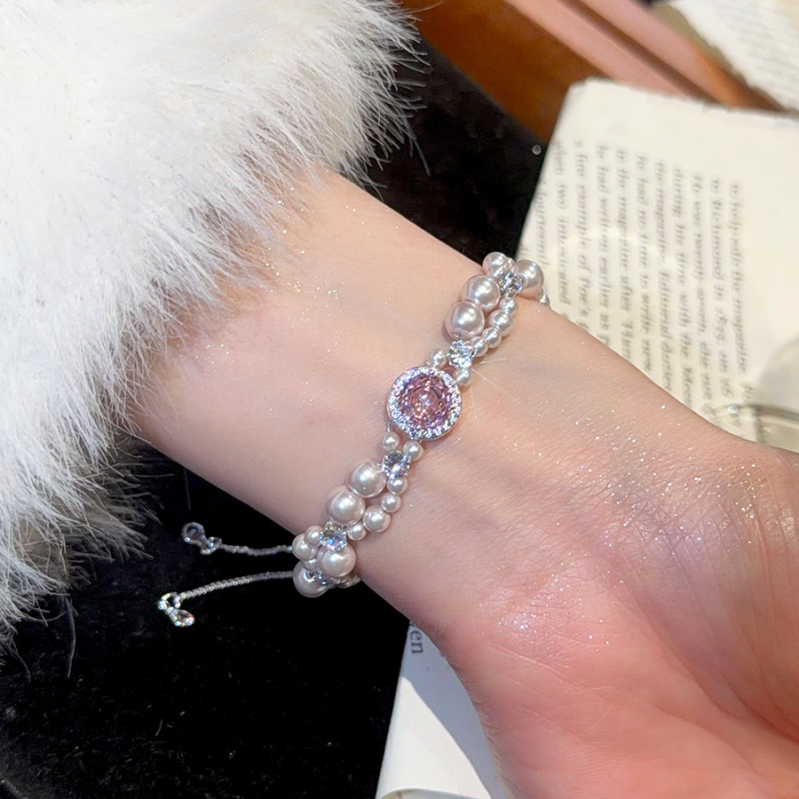 French-style zircon round pearl beaded vintage niche style bracelet, light luxury and high-end feel jewelry for women - view 3