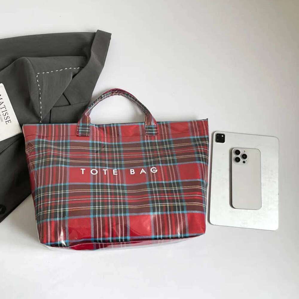 Lightweight Large Capacity Transparent Tote Bag for Women with Classic Grid Lining Velcro PU Water Resistant Comfort Handles XJ260306