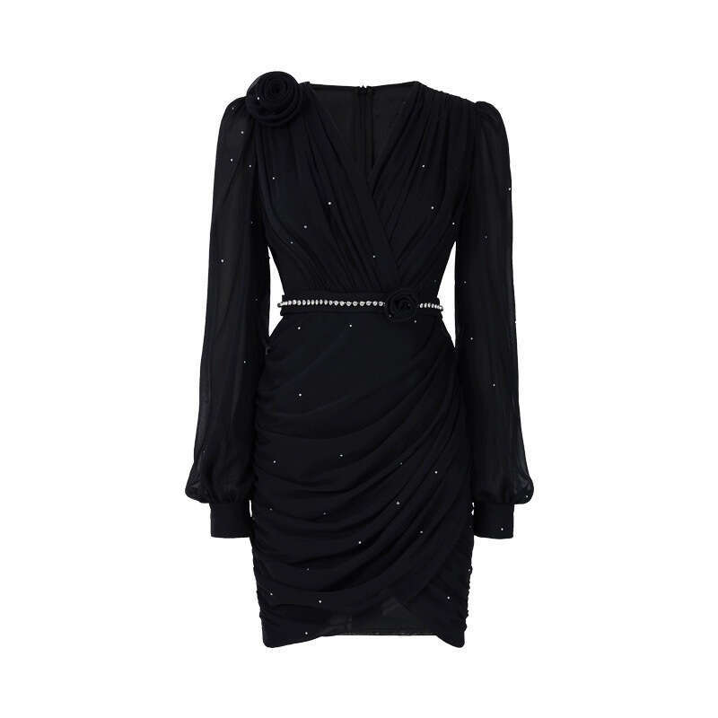 2026 Spring and Summer Designer Fashionable a2 French Romantic 3D Flower Slimming Luxury V-neck Tight Mini Dress