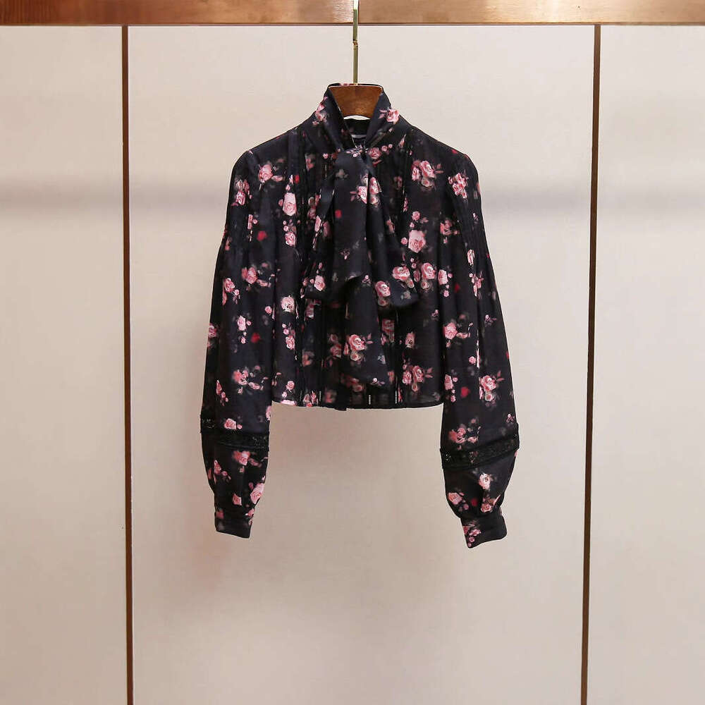 2026 designer high-end women's fashion new style French retro romantic print set tie waist short sleeved shirt skirt