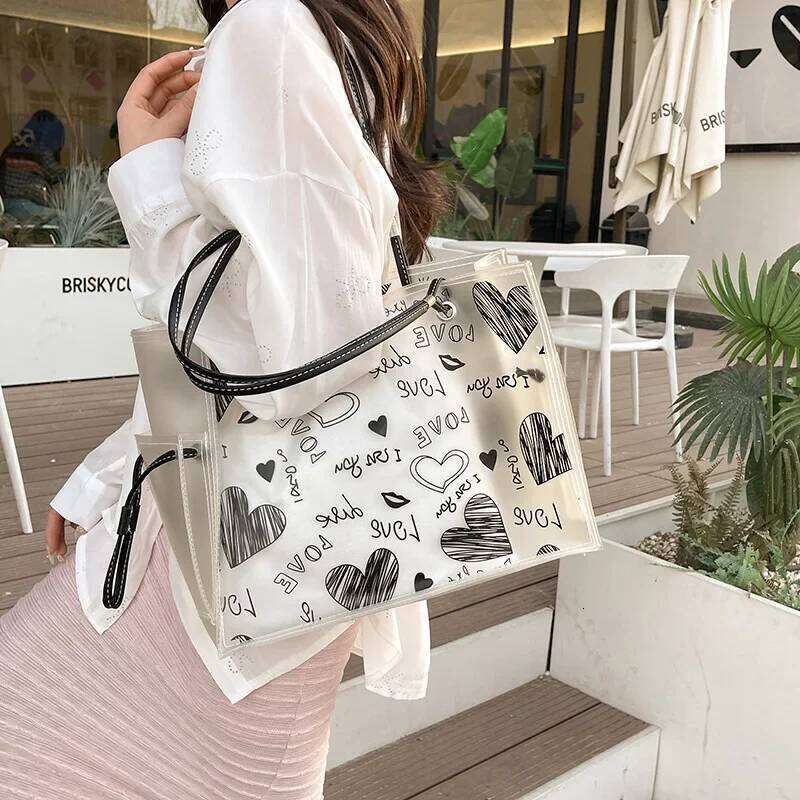 Transparent PVC Jelly Women, Fashionable Graffiti, Large Capacity, Shoulder Tote Bag, Stylish See-through Bag for Ladies XJ260306