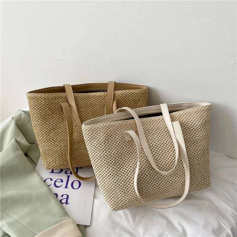 Summer Beach Bag Casual Straw Large Capacity Shopper Tote For Women Wicker Woven Shoulder Bags Rattan Handbags Travel Purses XJ260306