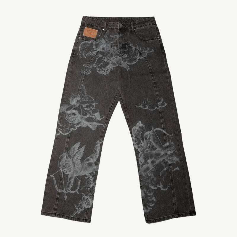 Mens Jeans Harajuku Y2K Angel Baggy Denim Pants Retro High Street Arrow Print Loose Straight Fit American Hip Hop Streetwear New W260307