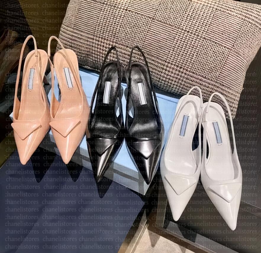 Designer Sandals Pointed 7cm High Heels Women Pump Brand Luxury Patent Leather Flat Shoes Inverted Triangle Sandal Fashion Dress Shoe Szie 35-40