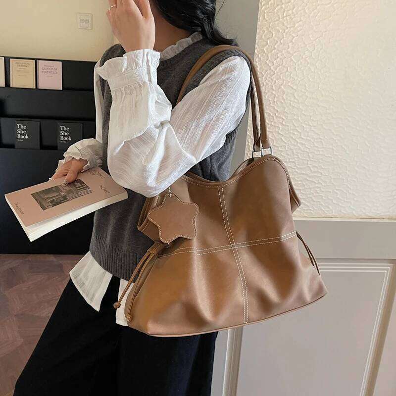 LEFTSIDE PU Leather Tote Bag Women Top Handle Purse with Contrast Stitching Female Shoulder Handbag Work Bags for Daily Use XJ260306