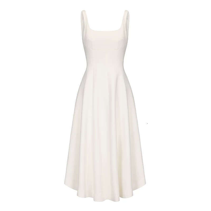 2026 Summer Designer Fashionable French Elegant Hepburn Style Solid Color Lace up Waist Skirt