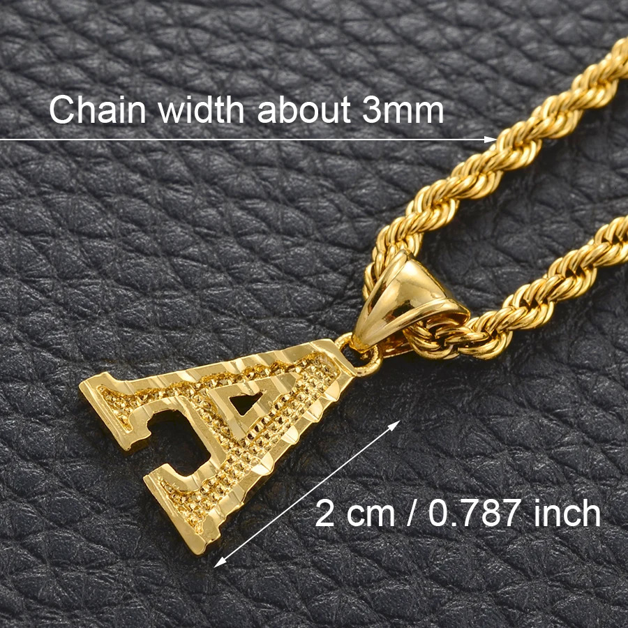 Anniyo A-Z Letters Necklace Men Gold Plated Initial Pendant Rope Chain English Letter Jewelry Alphabet African 058002B 260302 - view 4