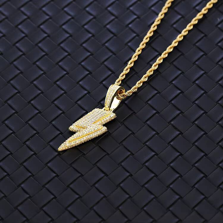 Yu Ying Lightning Pendant Yellow Gold Plated Solid Silver VVS Moissanite Diamond Pendant for Hiphop Mens