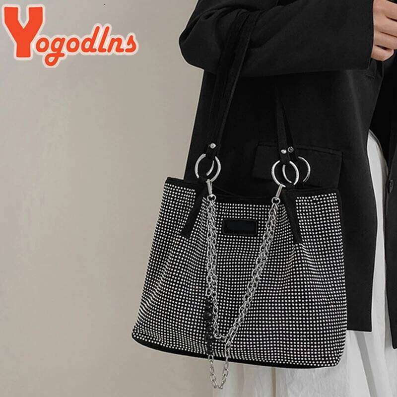 Yogodlns Luxury Rhinestone Bucket For Women Fashion Brands Shouldr Trendy Underarm Bag Shopping Handbag Purse Bolsa XJ260306