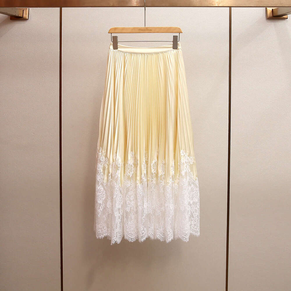 2026 designer high-end women's clothing A12 spring new style French fashion design lace patchwork pleated skirt