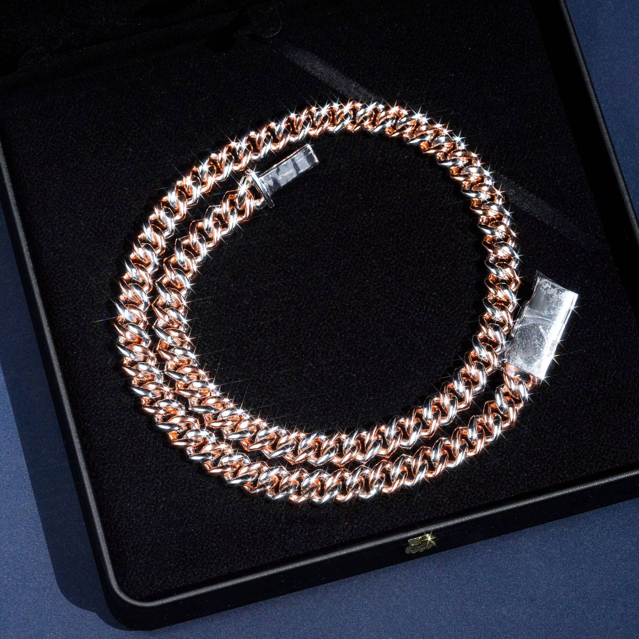 Hip Hop Rapper Jewelry Rose Gold 2 Tone Vvs Iced Out Moissanite Cuban Link Chain 13mm Width