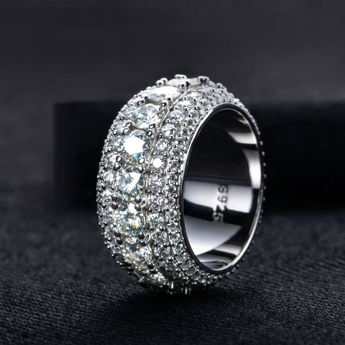 925 Sterling Silver European American Hip-hop Cuban Full Body Moissanite Mens Wedding Ring