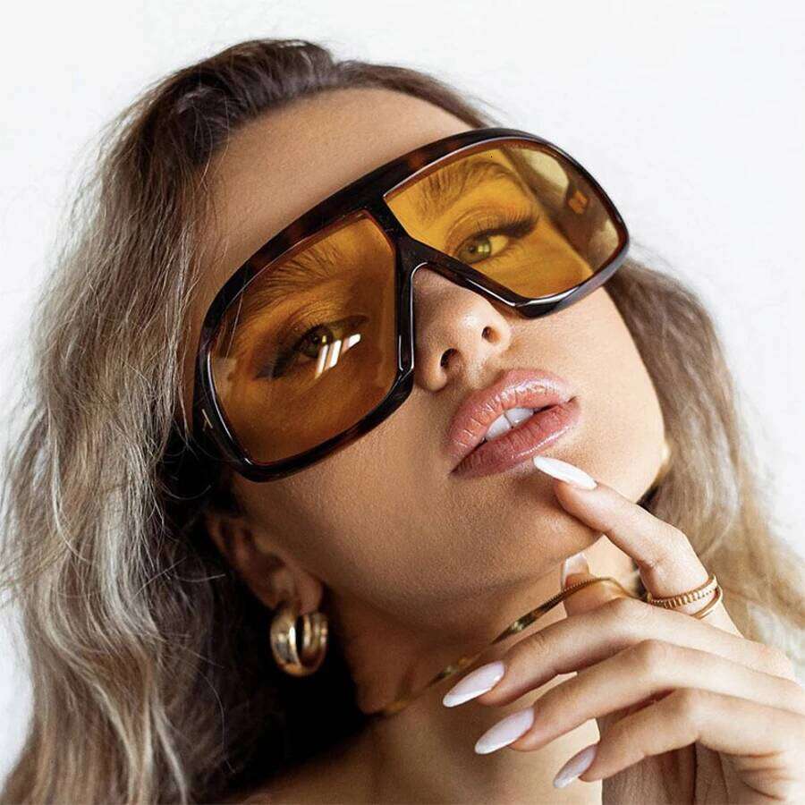 New Retro Big Frame Square Women Brand Black Gradient Cool Men Sunglasses One Piece Pilot Sun Glasses Z260306