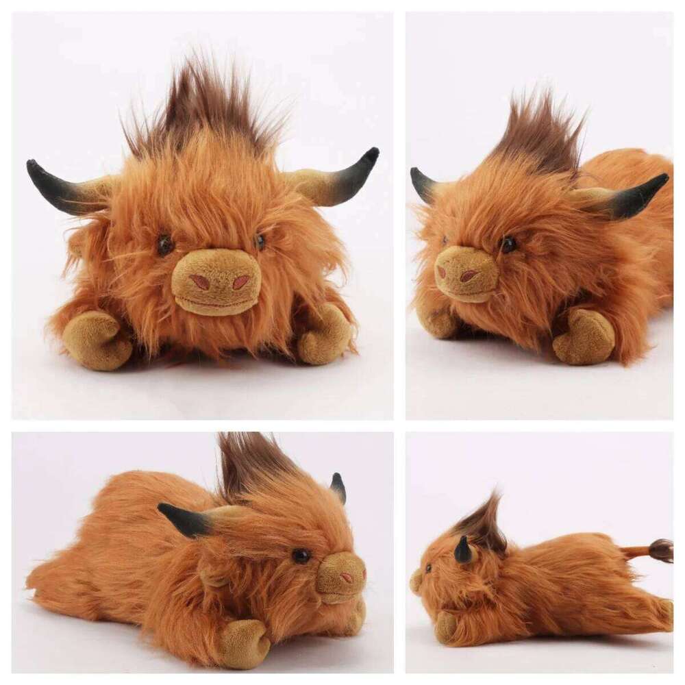 32cm Simulation Animal Doll Soft Stuffed Lying Highland Cow Plush Toy Kawaii Kids Xmas Gifts Home Decor R260908 - view 3