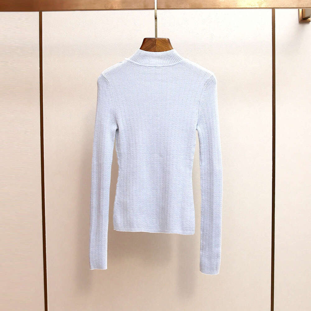A12 2026 designer high-end women's clothing autumn and winter new style French minimalist pearl decoration semi high neck slim knit top