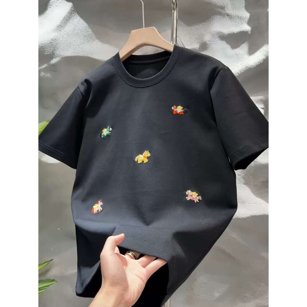 2026 Spring New Red Year Of The Horse Embroidered T-Shirt Unisex Trendy Brand Short Casual Versatile Half Sleeve Luanyun