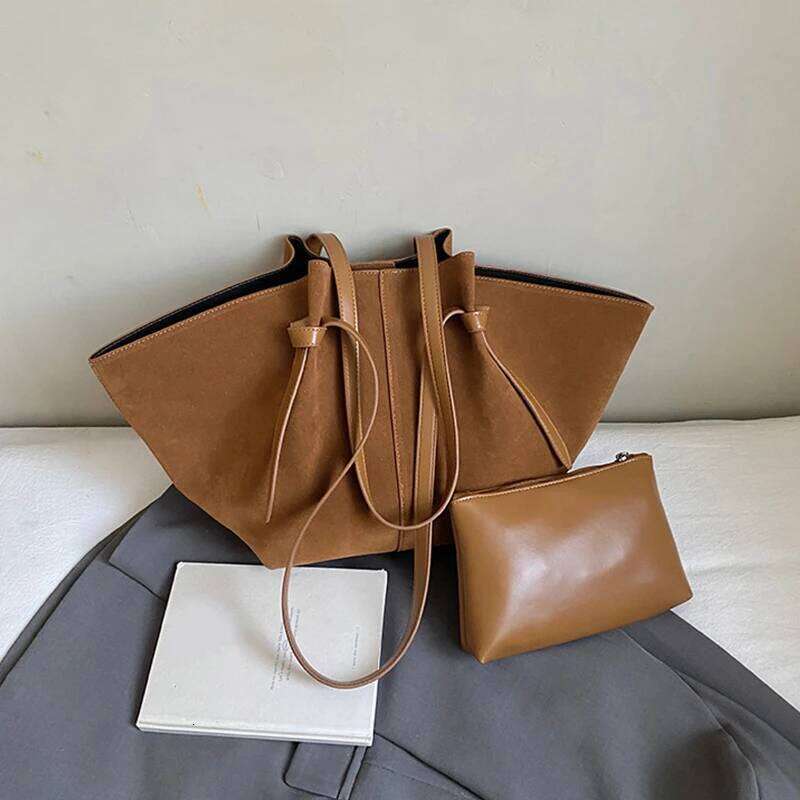 Light Luxury Brand Designer Wing Frosted Suede Tote Bag Solid Color Versatile Large Capacity Women Storage Underarm Bags XJ260306