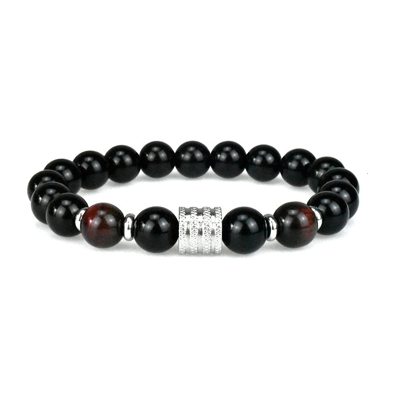 Luxury Brand Designer Jewelry European And American Ins Stainless Bracelet Steel 10mm Natural Stone Bracelet Tiger Eye Obsidian Men's Bracelet