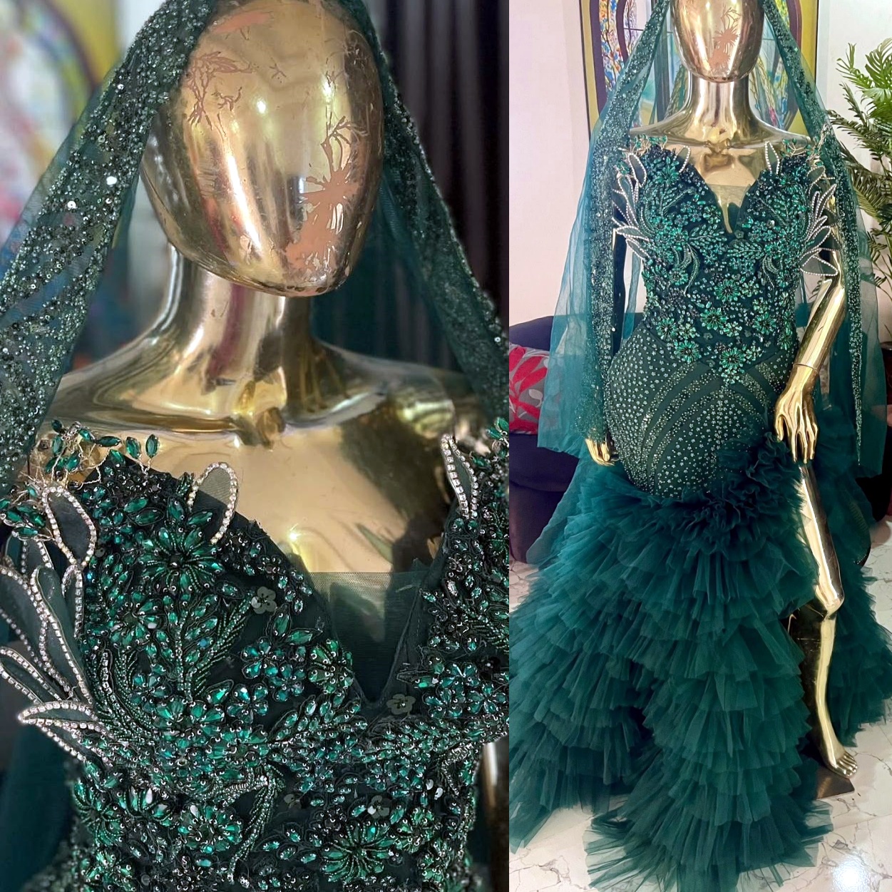 2K26 Dark Green Prom Dress 2026 Mermaid Prom Dress Florals Crystals Tiers Evening Dresses For Black Women Birthday Party Formal Receiption Gowns Dress