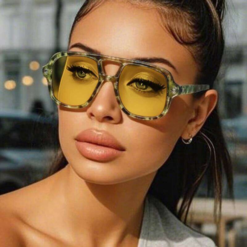 SO&EI Ins Popular Fashion Double Bridges Square Sunglasses Vintage Punk Yellow Blue Shades UV400 Men Trending Sun Glasses Z260306