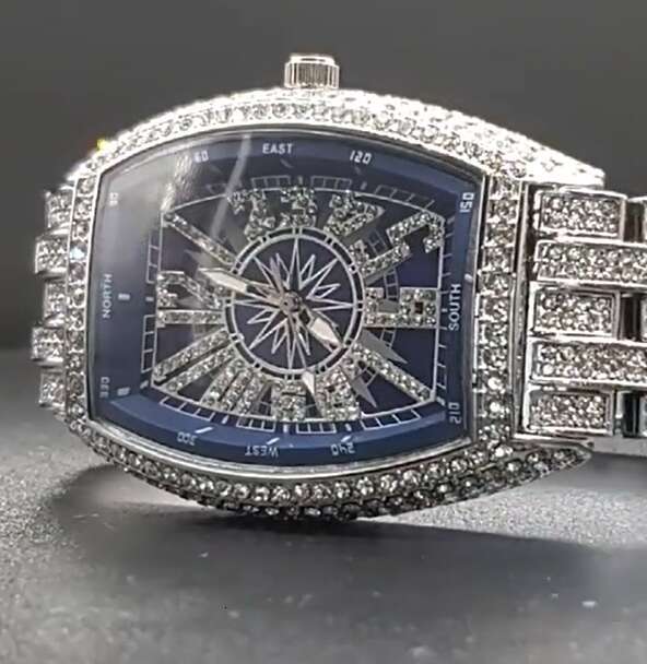Kaleidoscope Full Diamond Hip-Hop Quirky Digital Men's Barrel-Shaped Watch