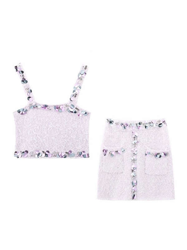 A1 2026 autumn and winter elegant women's fashion design sequins eye-catching outerwear vest skirt knitted three piece set